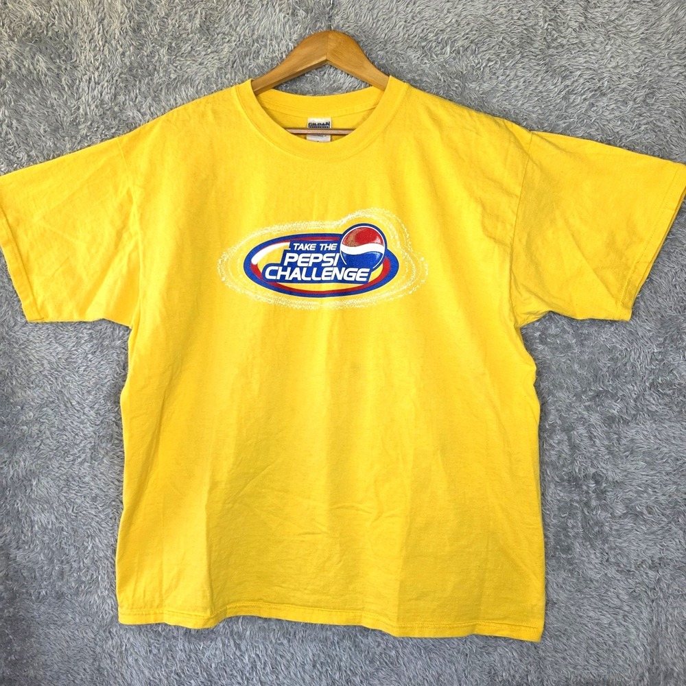 Vtg Y2K Pepsi Challenge T-Shirt Adult XL Yellow Retro Soda Promo Advertising